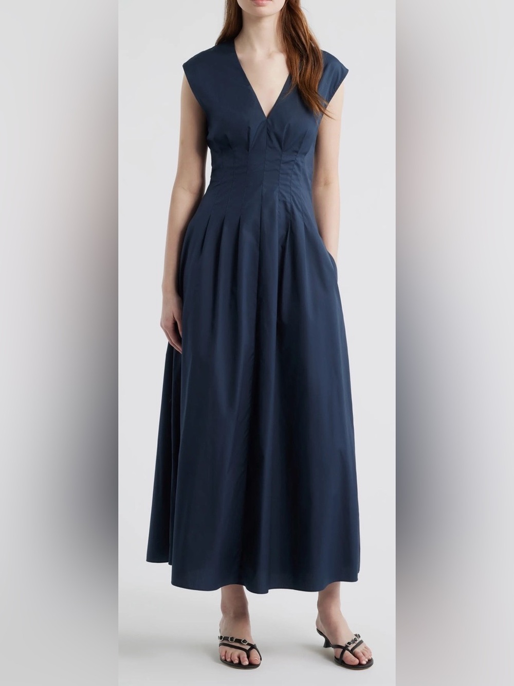 Ines Pleated Poplin Maxi Dress